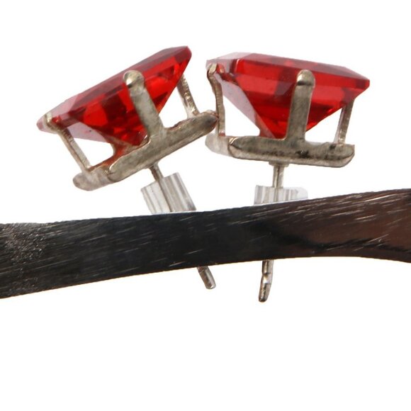 Square Cut CZ Crystal Style Stud Earring July Birthstone Ruby Red Silver Large - Picture 5 of 6